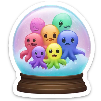 Kawaii rainbow pastel family of sea monsters in neon snow globe  sticker