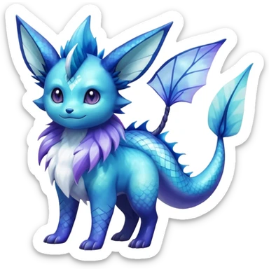Colorful Iridescent Exotic Vaporeon-Aurorus-Glaceon-Fakémon-hybrid-creature (full body)  sticker