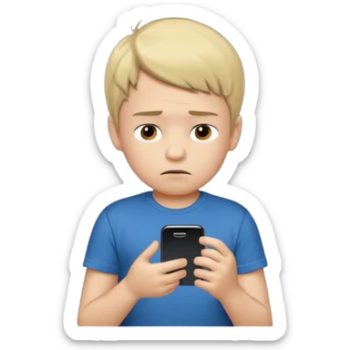 un niño de entre 3 - 10 años jugando con su celular, cansado en una habitacion apagada, el niño tiene piel blanca

 sticker