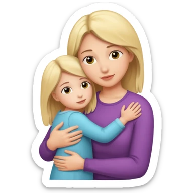Mommy hugging small daughter  sticker