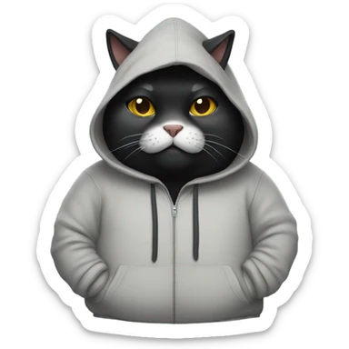 ￼￼ a fat black cat wearing a hoodie sticker