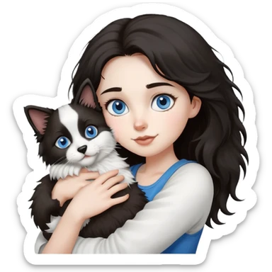 A girl holding a Ragdoll Cats and a Border collie sticker