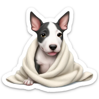 cute baby bull terrier cozy in blanket  sticker