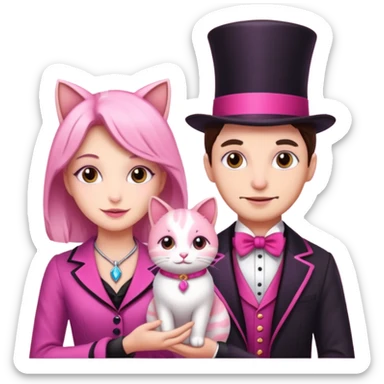 magician couple and their pet pink poopcat sticker