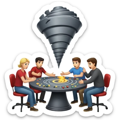 tornado carrying people at a game table sticker