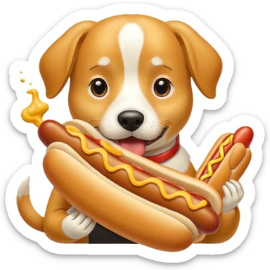 White and tan dog eating a hot dog sticker