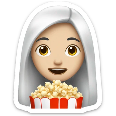 Pale girl with long black hair eating popcorn sticker