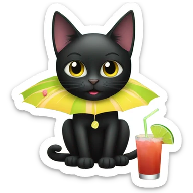 Black cat on the beach drinking a margarita  sticker