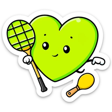 lime green heart with pickleball paddle and ball sticker