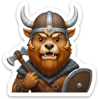 Viking Bear wearing horned helmet growling. holding axe sticker