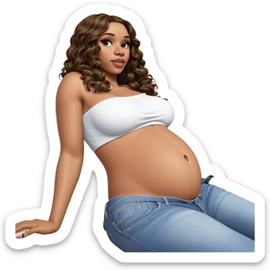 pregnant girl in denim outfit sticker
