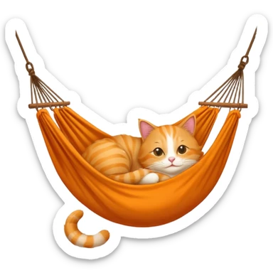 orange cat resting on a hammock, emoji style sticker