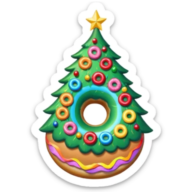 A Christmas tree in rainbow colors with an empty middle like a donut sticker