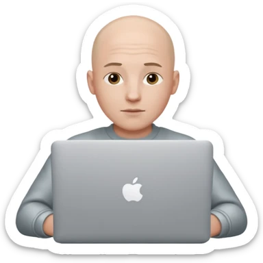 bald yong guy with macbook sticker
