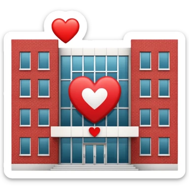 hospital building with a heart symbol sticker
