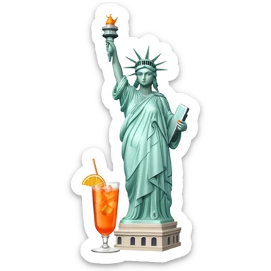 FULL BODY OF STATUE OF LIBERTY WITH AN APEROL SPRITZ COCKTAIL sticker