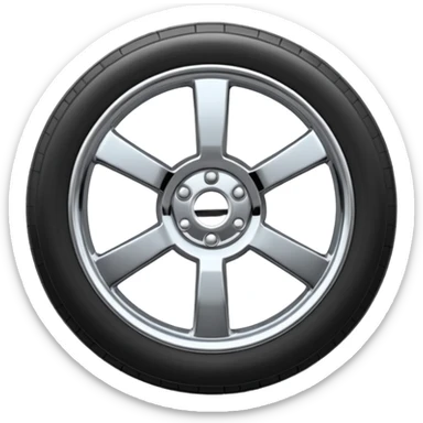 A chrome car wheel emoji, polished silver metal rim, smooth circular shape, minimal futuristic design, soft reflections, iOS emoji style, centered on white background, ultra clean look sticker
