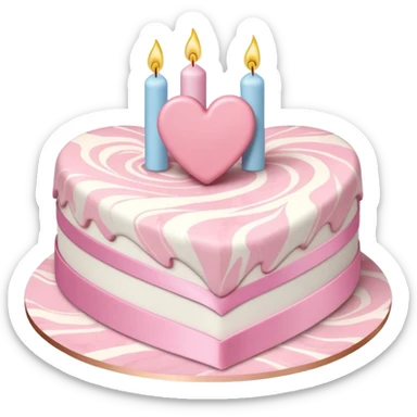 heart shaped birthday cake, pastel pink and white marbled, cute and simple, ribbon decoration, no candle sticker