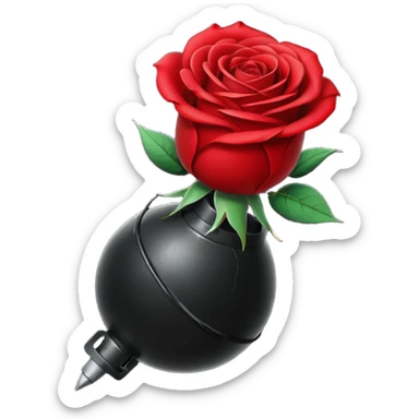 Deep red (#7A0F1E) no gradients, transparent background, high contrast, clean gothic aesthetic, designed to be readable at 128x129px a red rose wrapped around a bomb sticker
