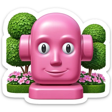 Jeff Koons style pink spam bust sculpture in a garden landscape  sticker