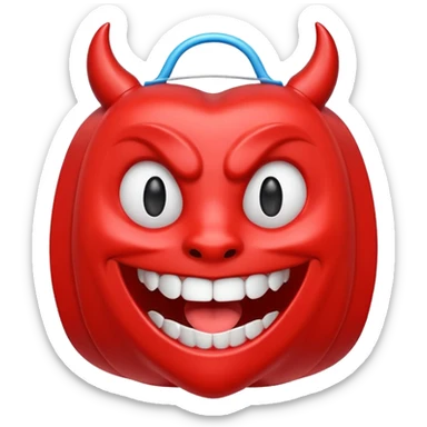 A package of dental floss with a smiling horny devil face  sticker
