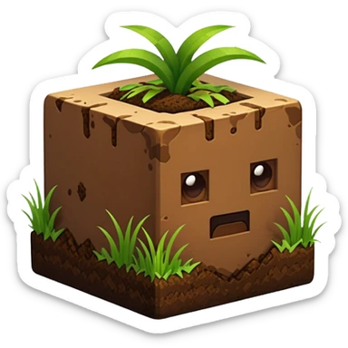 cube of dirt with grass on top, blocky and cute, Minecraft inspired, emoji style sticker
