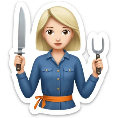 Women standing with a knife behind her back sticker