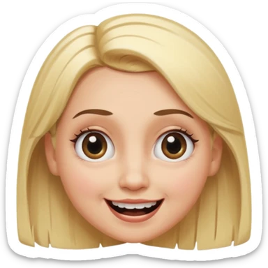 Lady smiling with no teeth, blonde dyed hair, laminated eyebrows, eyes with lashes, eyes wide,looks scared but still smiling, big cheeks, she looke scared sticker