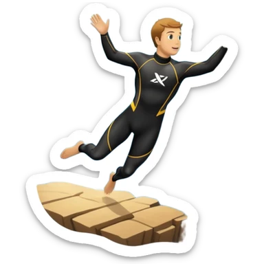 The background features rugged cliffs, clear blue water, and a bright sky, emphasizing the excitement and danger of the sport with a sense of freedom and adventure. A diver mid-air, plunging from a high cliff into the sparkling ocean below.  sticker