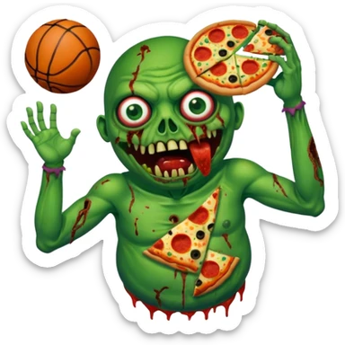 a glitch abomination with hands for a head, a baskeball stomach, pizza eyes, eyepatch, and zombie wounds sticker