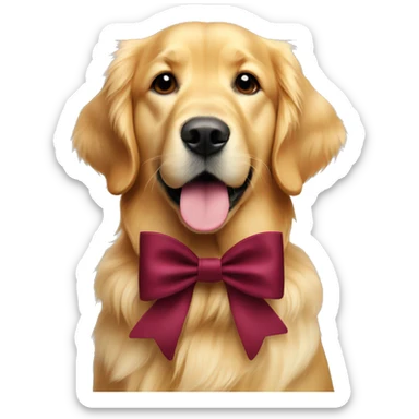 golden retriever with burgundy bow on side of collar sticker