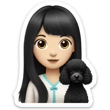 One Korean girl with black long straight hair with one black poodle sticker