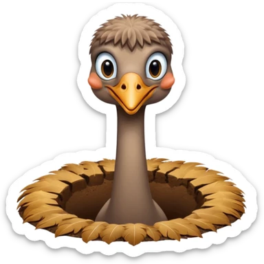 Ostrich with it's head inside a hole in the ground only it's body and neck visible sticker