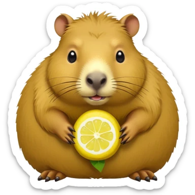 a capybara with a lemon body sticker