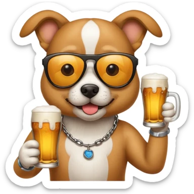 Dog with sunglasses on drinking a beer sticker
