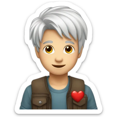 Boy-with-white-hair-give-a-heart-sign sticker