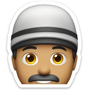 the face of a man, a guy about 23 years old with a black beard, short hair, and a cap without a visor on his head sticker