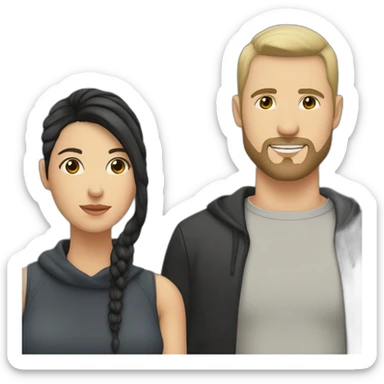 love couple  white man with black buzz cut and beard hanging matt woman with wavy dark hair sticker