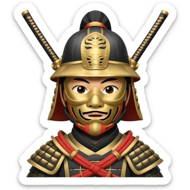 Samurai with helmet and a detailed mask covering their mouth sticker