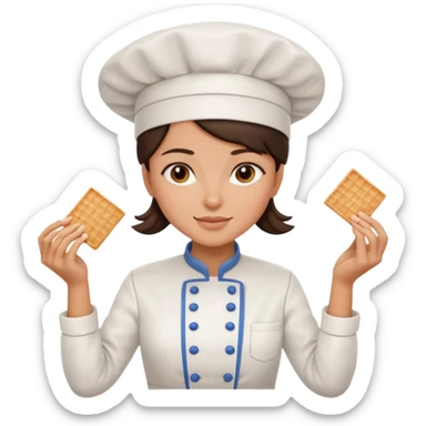 A brunette woman chef making Square wafers  sticker