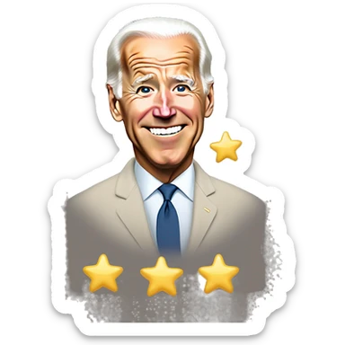 Joe Biden wearing an oversized sweatshirt that has printed on it, “I answered all the questions”.   There is a gold star above and to the right of the words sand underneath it are the words , “ good job” in cursive font.  sticker