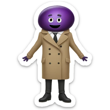 Eggplant with a arms and legs and a trench coat sticker