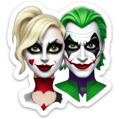 joaquin pheonix as joker and lady gaga as harley quinn, split face sticker