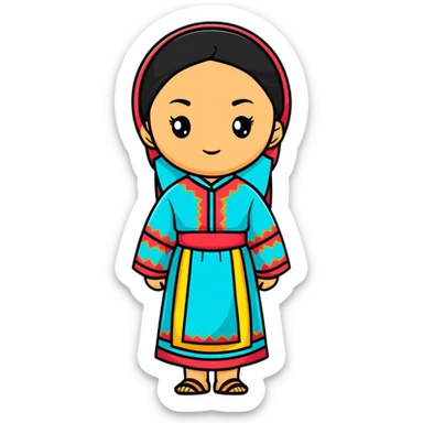 Happy Kazakh girl in colorful traditional dress sticker