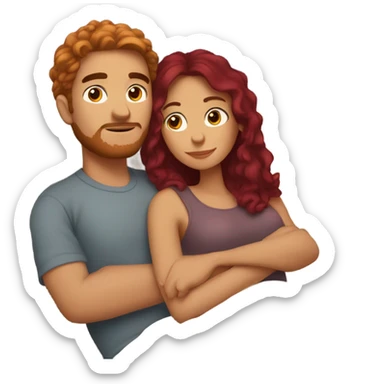Burgundy haired girl and boyfriend cuddling in bed sticker