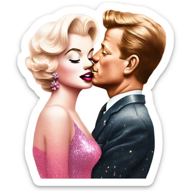 Pink ombre Marilyn Monroe kissing JFK on cheek with glitter sticker