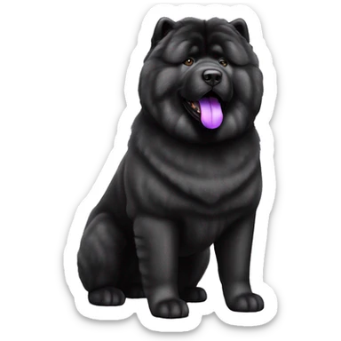 Full body black Chow chow with purple tongue, photorealistic 4k sticker