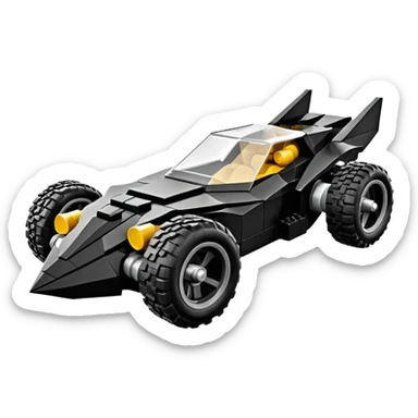  the animated series aerodynamic Lego futuristic Venom Batmobile loosely based on 1936 school bus (flat long straight faceted mechanical body) stealthy town hot rod desert dirt racing rwd buggy  sticker