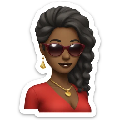 Black lady with sunglasses in red dress with long hair  sticker