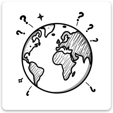 doodle style globe with question marks and sparkles sticker